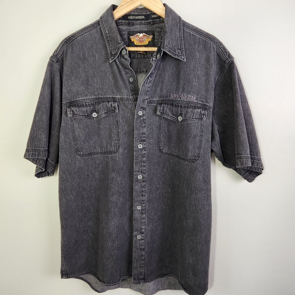 Harley Davidson Vintage Button Shirt Embroidered Logo Size L - Picture 3 of 10